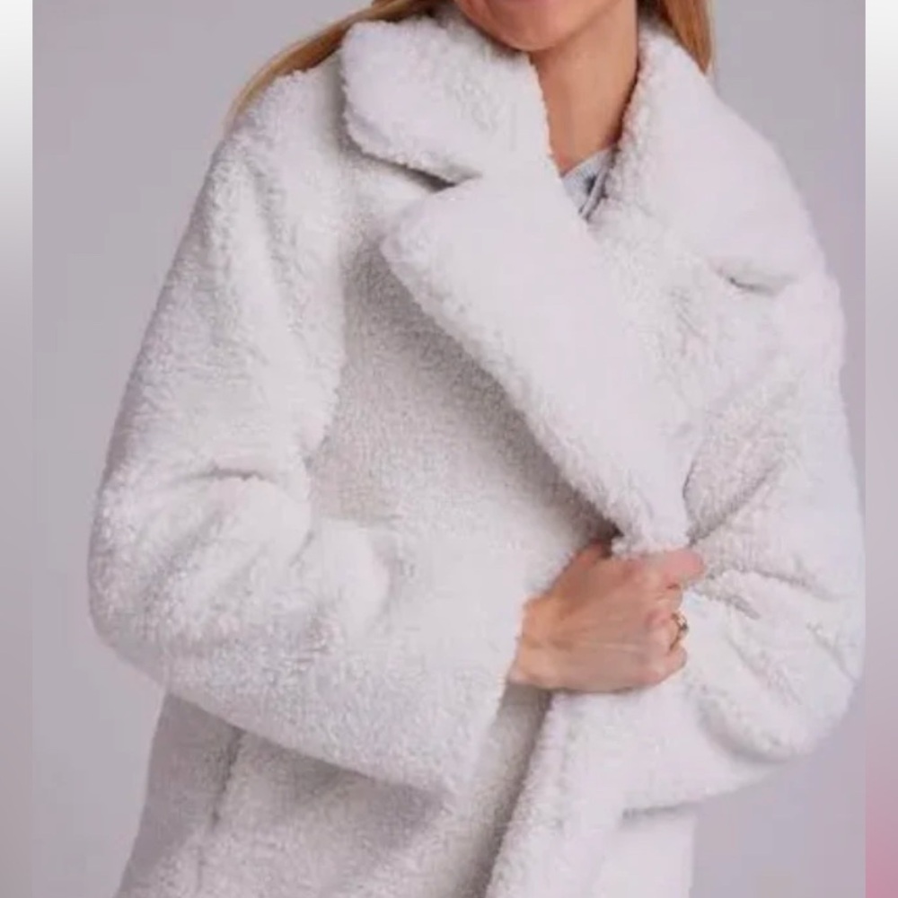 Bella Dahl Oversized Notch Collar Teddy Coat - Winter White - Size XS